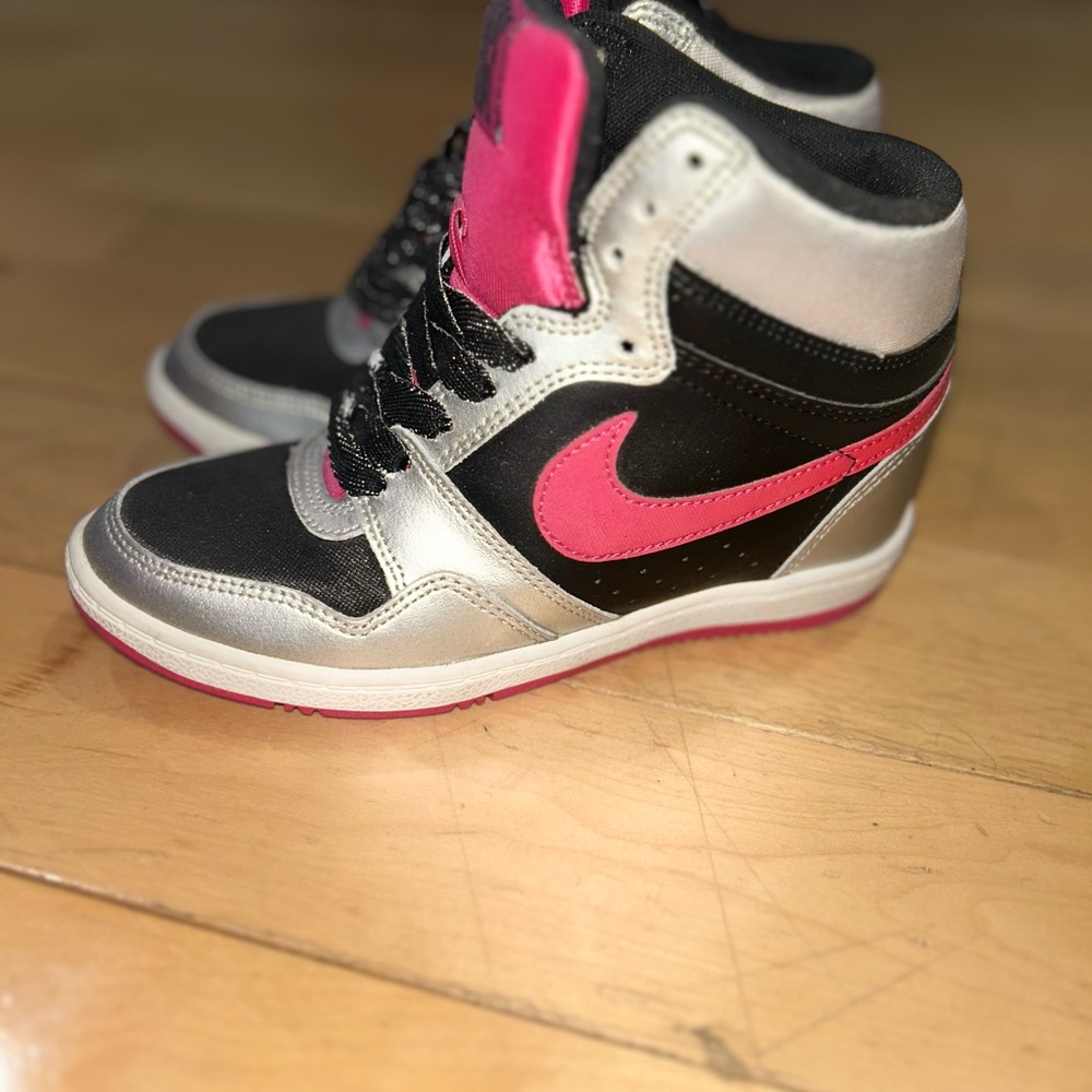 Nike Pink and Silver Platform Sneakers